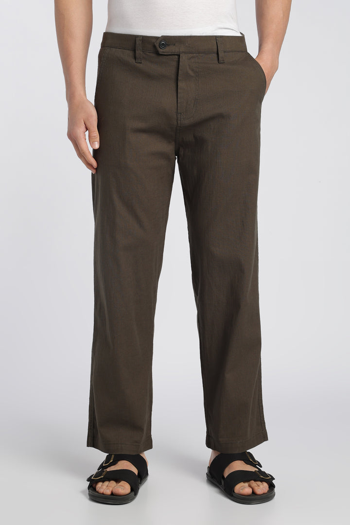 Men’s Woody Brown Relaxed Linen Casual Pants