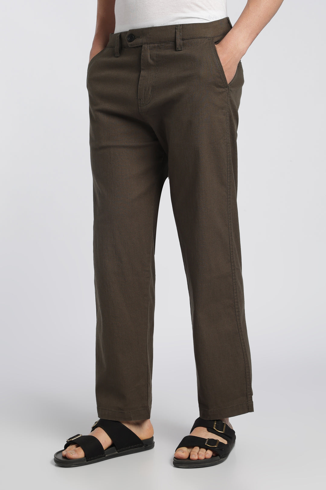 Men’s Woody Brown Relaxed Linen Casual Pants