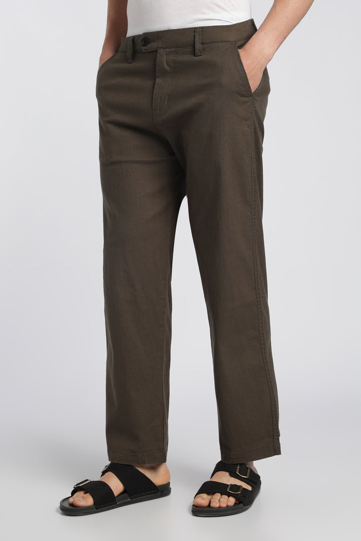 Men’s Woody Brown Relaxed Linen Casual Pants