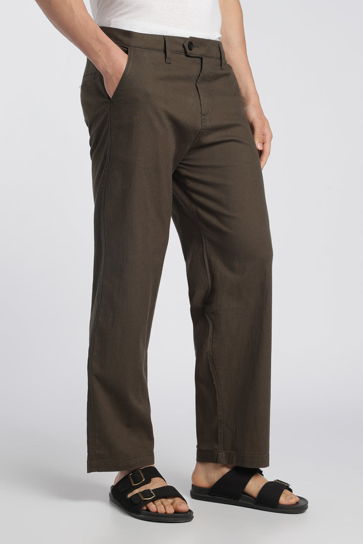 Men’s Woody Brown Relaxed Linen Casual Pants
