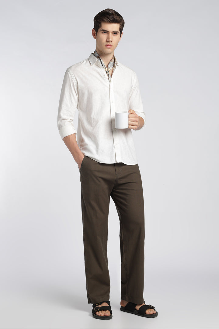 Men’s Woody Brown Relaxed Linen Casual Pants