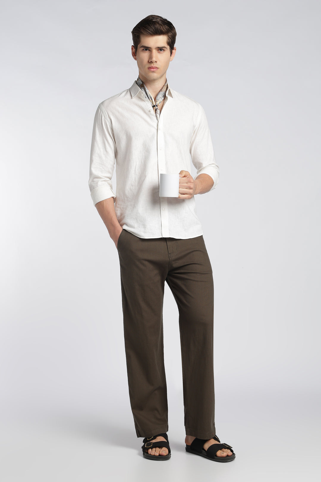 Men’s Woody Brown Relaxed Linen Casual Pants