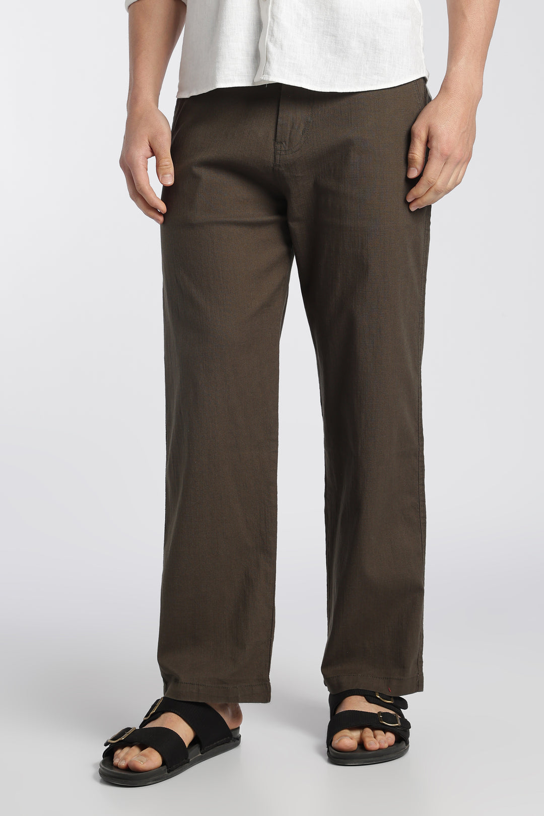 Men’s Woody Brown Relaxed Linen Casual Pants