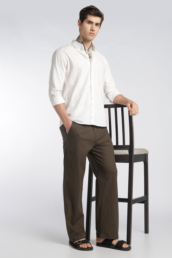 Men’s Woody Brown Relaxed Linen Casual Pants