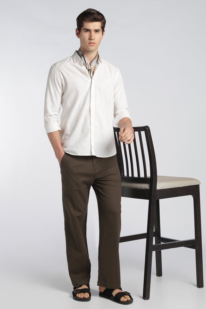 Men’s Woody Brown Relaxed Linen Casual Pants