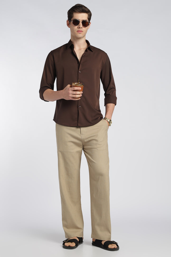 Men’s Beige Relaxed Linen Casual Pants