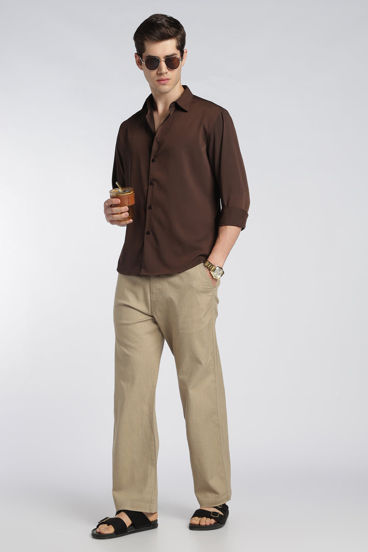 Men’s Beige Relaxed Linen Casual Pants
