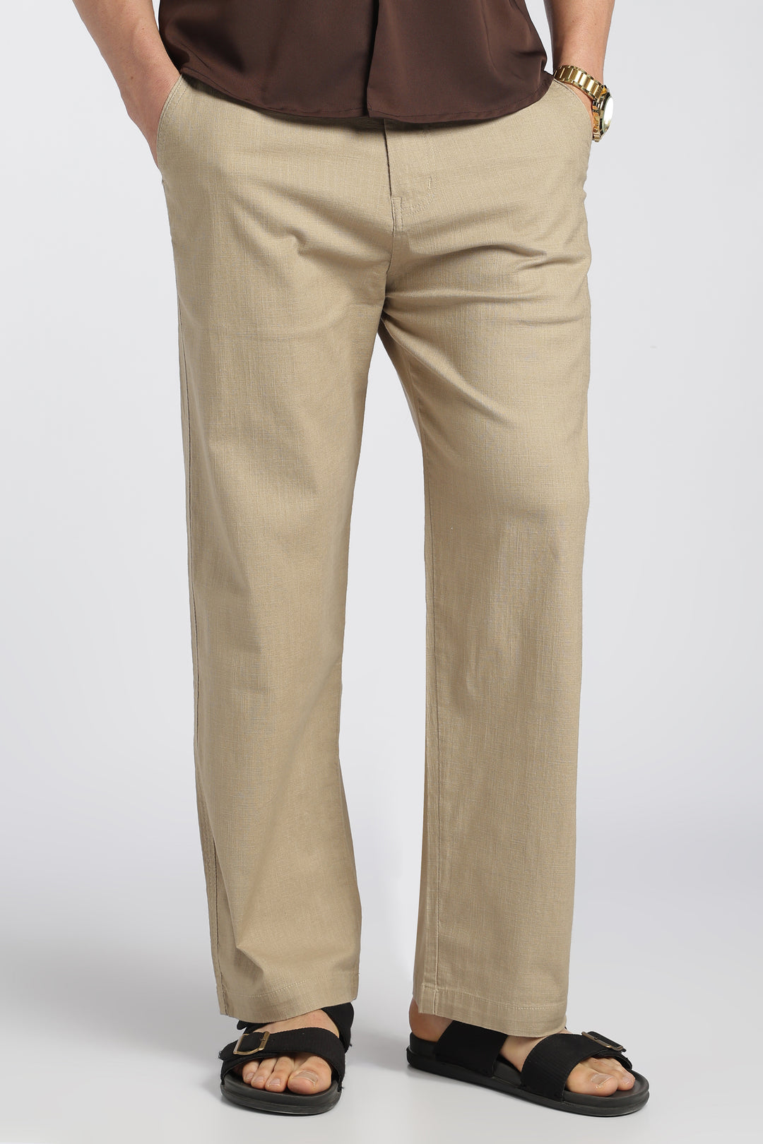Men’s Beige Relaxed Linen Casual Pants
