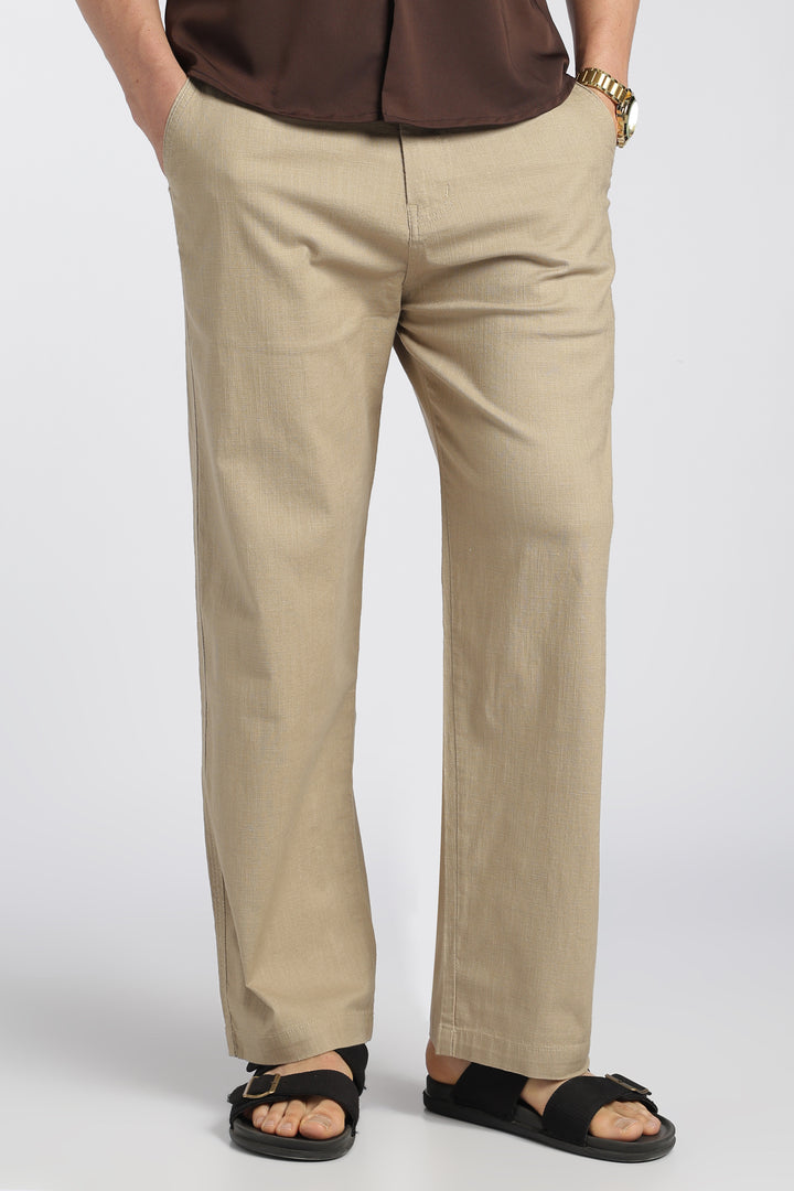 Men’s Beige Relaxed Linen Casual Pants