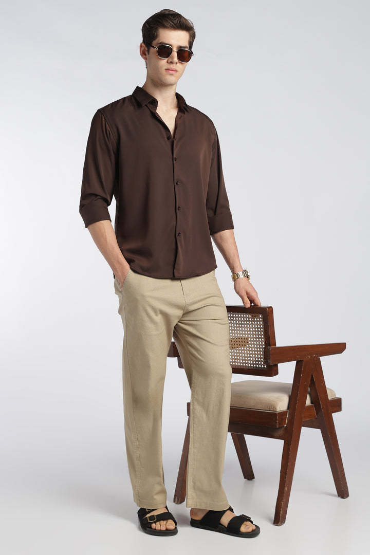 Men’s Beige Relaxed Linen Casual Pants