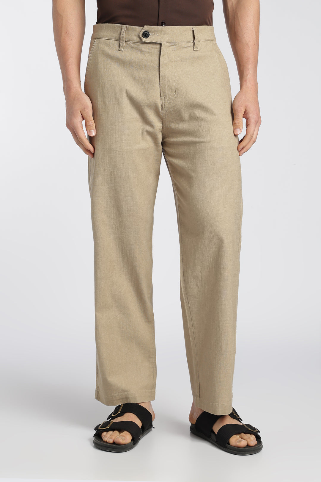 Men’s Beige Relaxed Linen Casual Pants