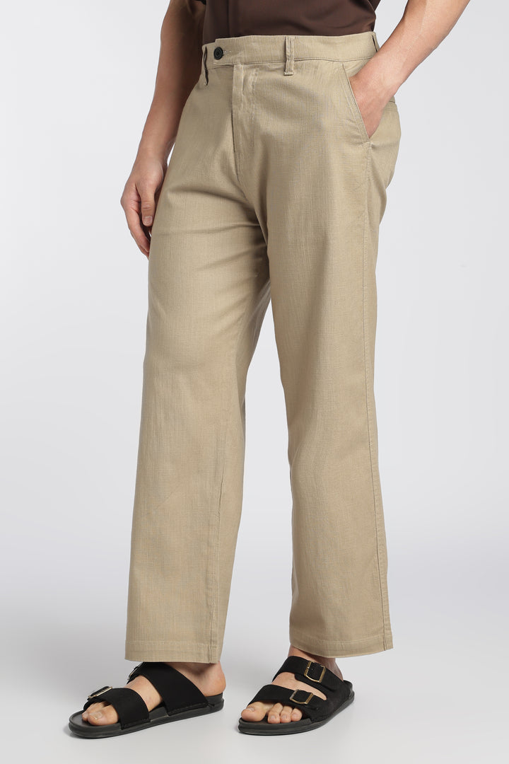 Men’s Beige Relaxed Linen Casual Pants