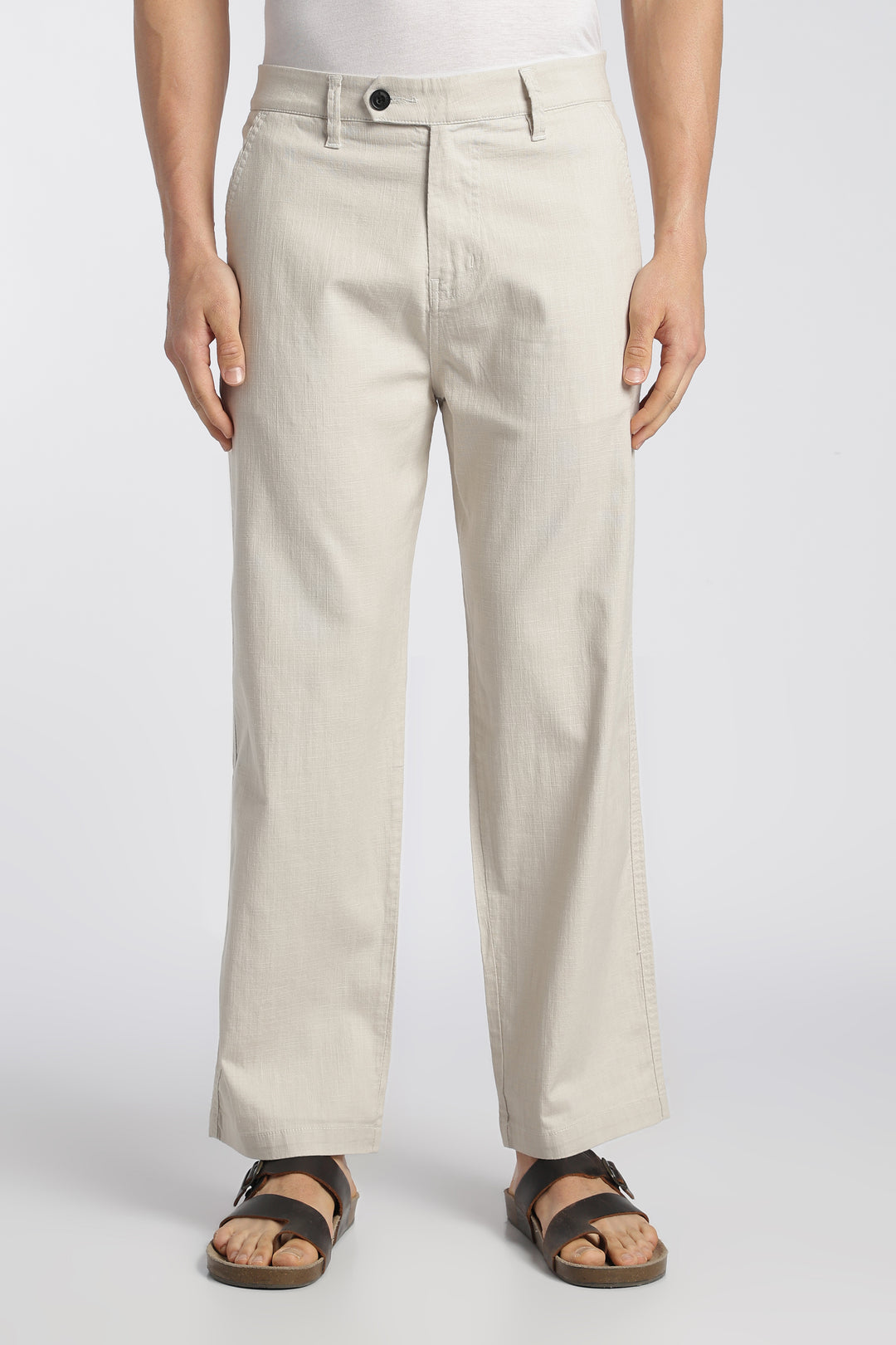 Men’s Cream Relaxed Linen Casual Pants