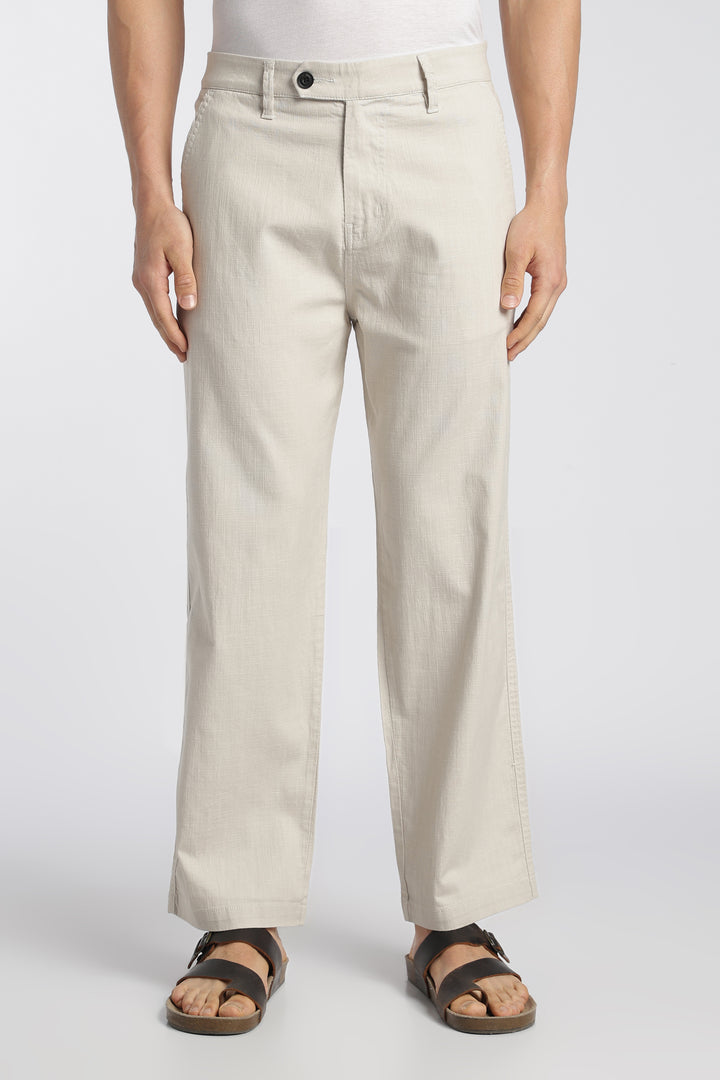 Men’s Cream Relaxed Linen Casual Pants