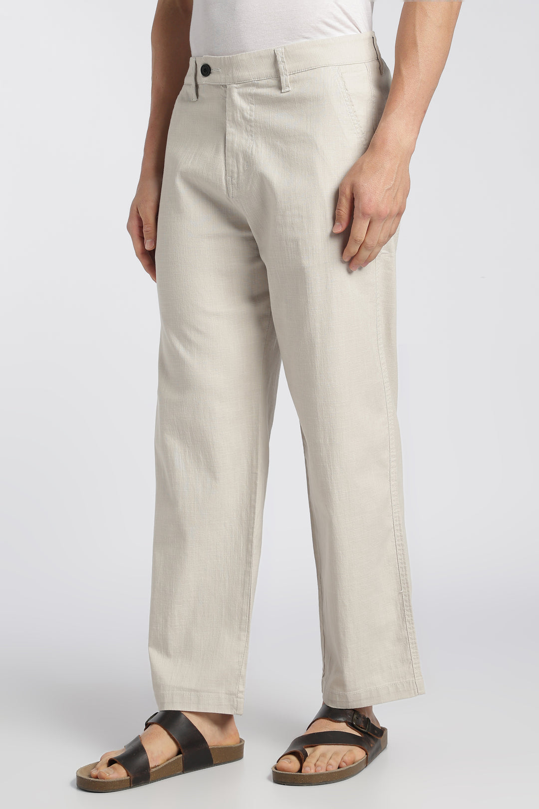 Men’s Cream Relaxed Linen Casual Pants