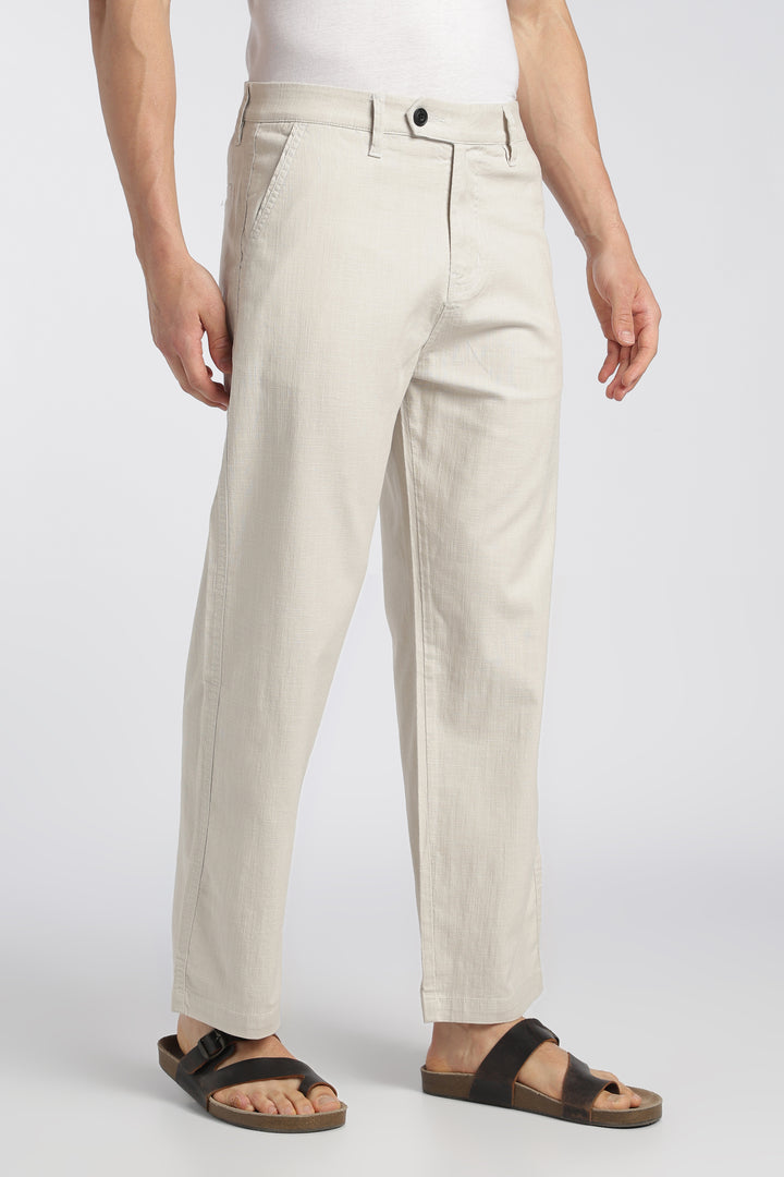 Men’s Cream Relaxed Linen Casual Pants