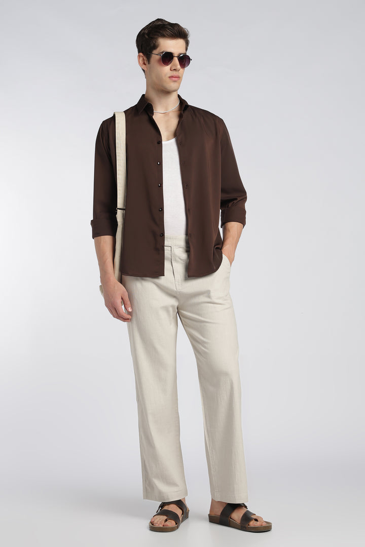 Men’s Cream Relaxed Linen Casual Pants