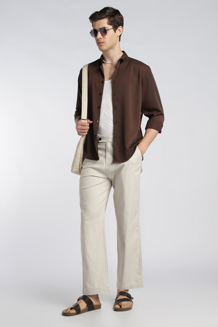 Men’s Cream Relaxed Linen Casual Pants