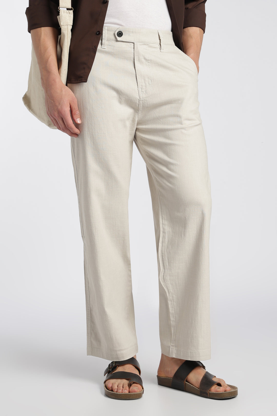 Men’s Cream Relaxed Linen Casual Pants