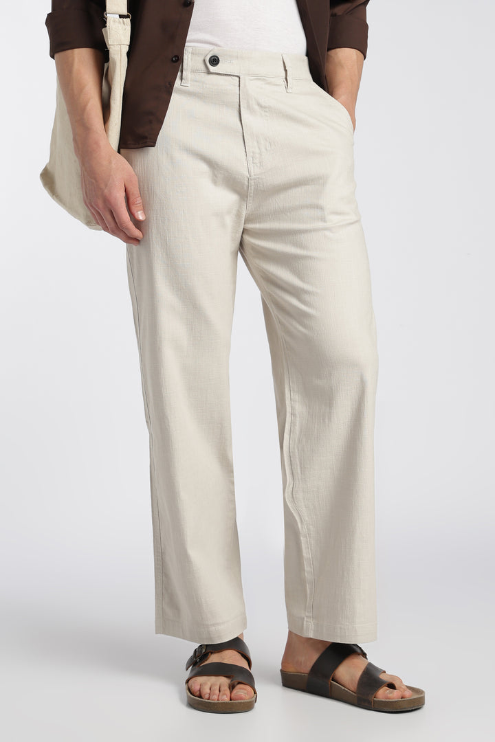 Men’s Cream Relaxed Linen Casual Pants