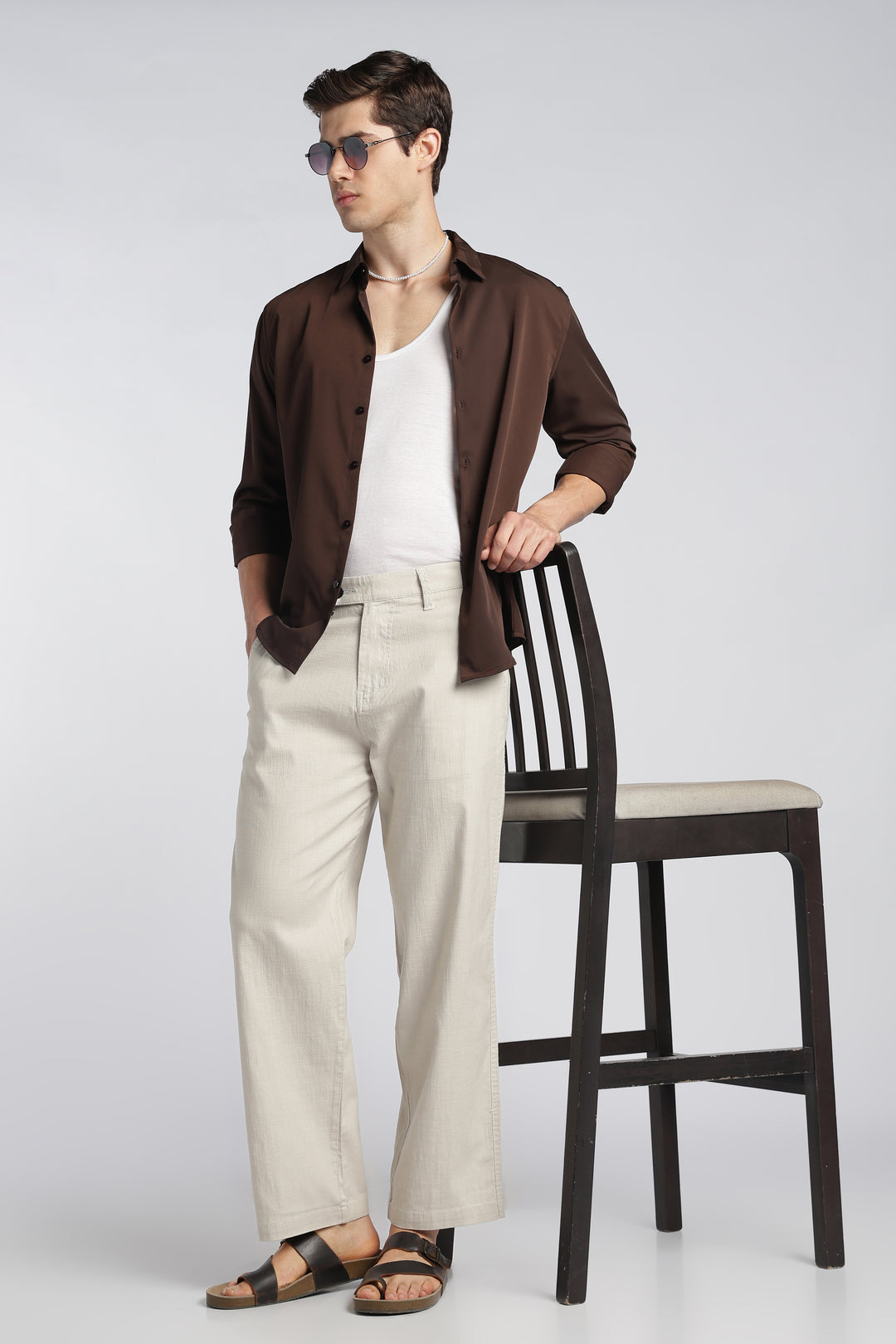 Men’s Cream Relaxed Linen Casual Pants