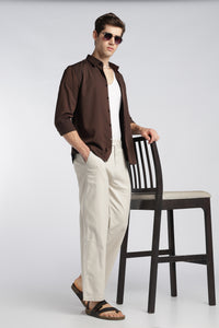 Men’s Cream Relaxed Linen Casual Pants