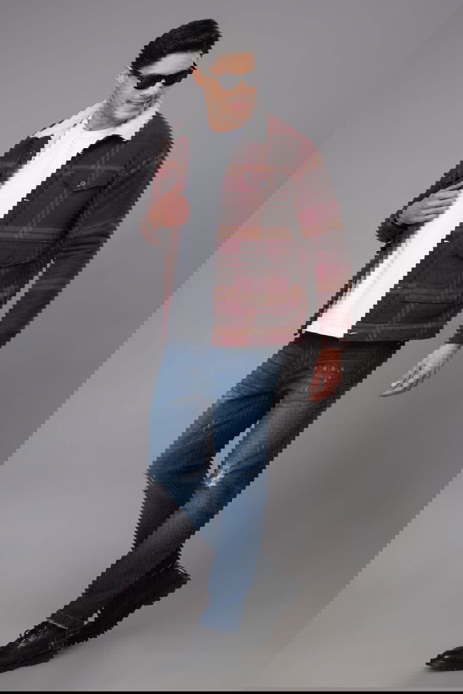 4 POCKETS WINE CHECKS JACKET - St.Jones