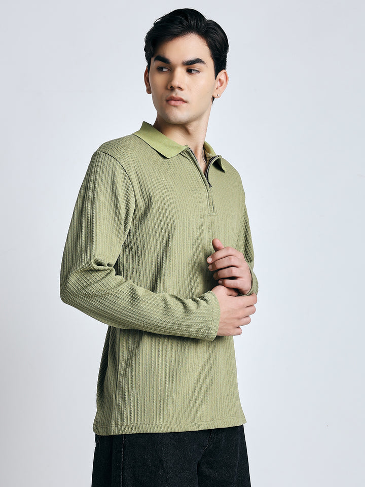 Sage green front chain zipper T-shirt