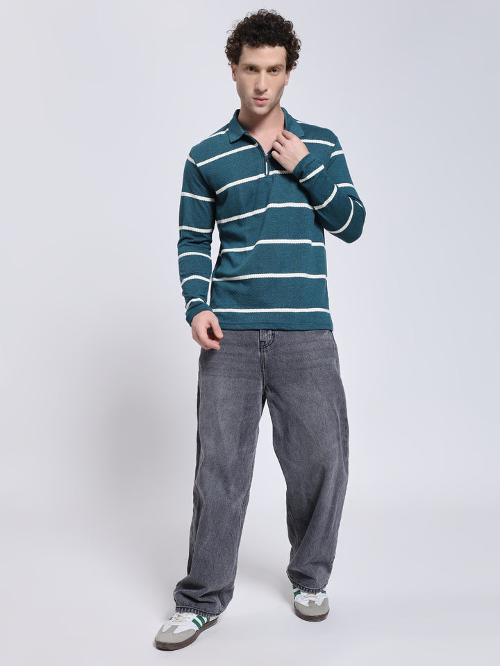 Full sleeve knitted pre-winter turquoise T-shirt