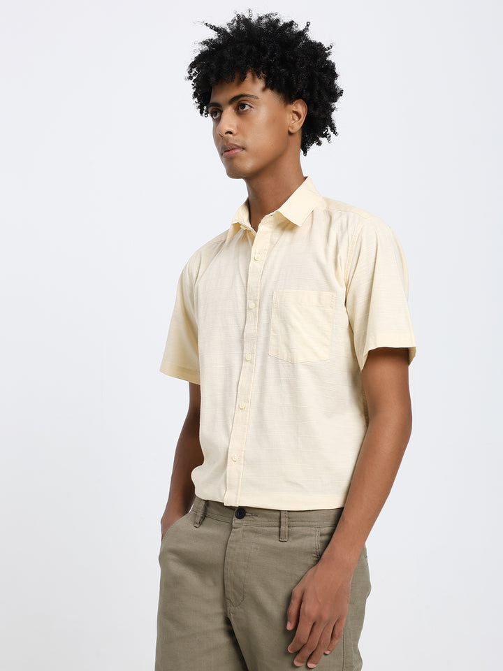 Canary yellow linen blend half shirt