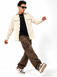 Men's Cream Oversized Corduroy Shirt