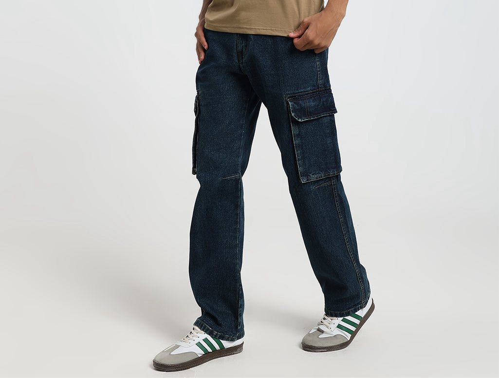 Men’s Dark Wash Cargo Jeans