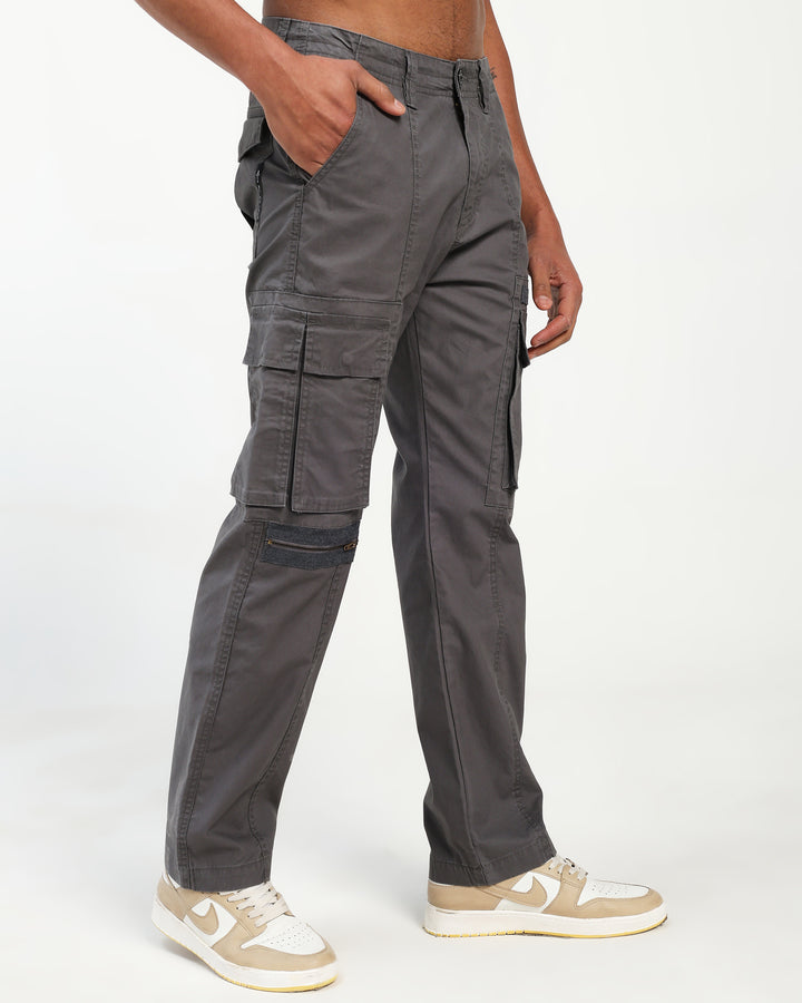 Men’s Dark Grey Straight Fit Cargo Pants with Utility Pockets