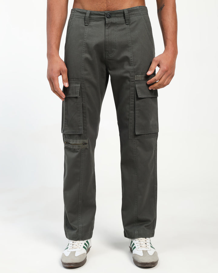 Men’s Green Straight Fit Cargo Pants with Utility Pockets