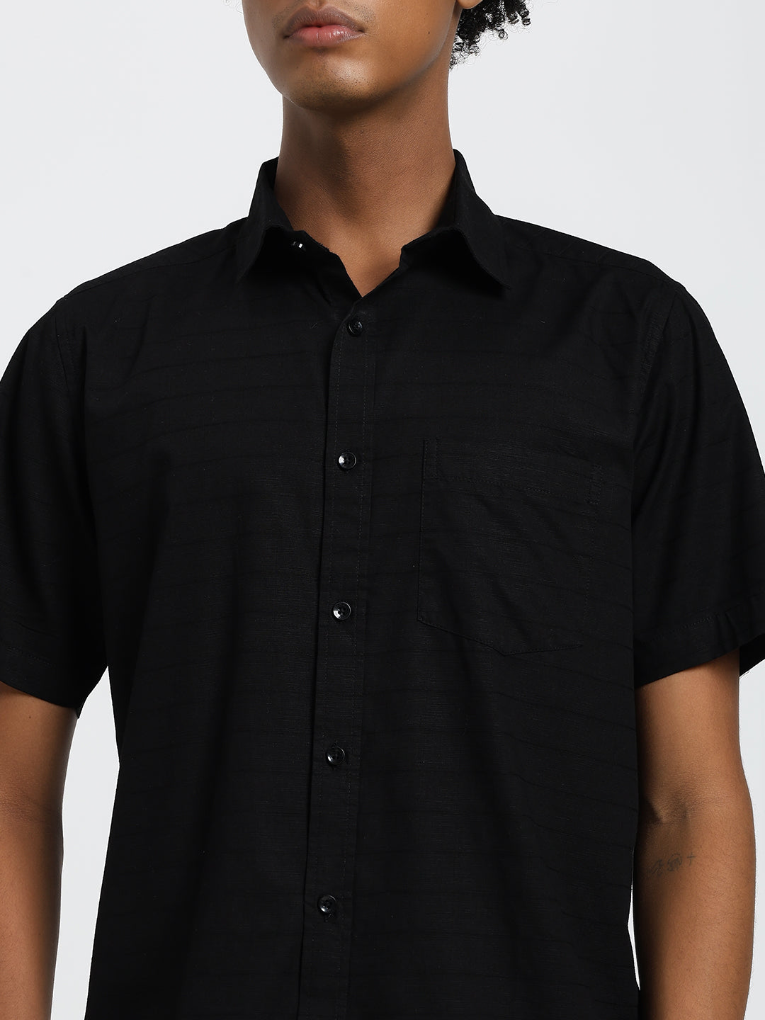 Linen blend black half sleeve shirt