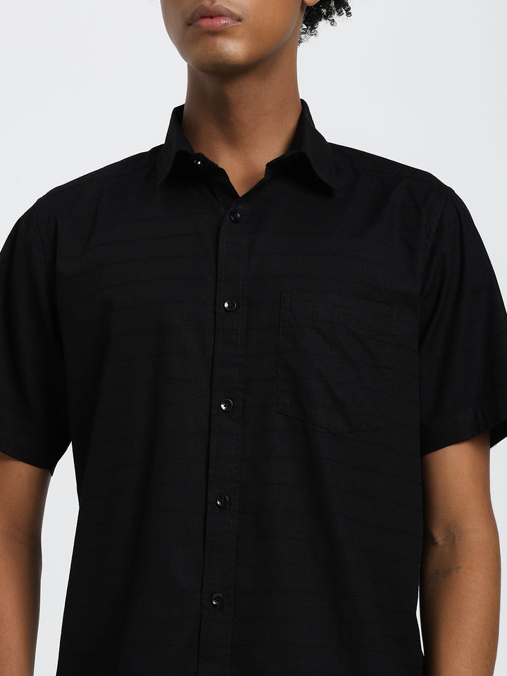 Linen blend black half sleeve shirt