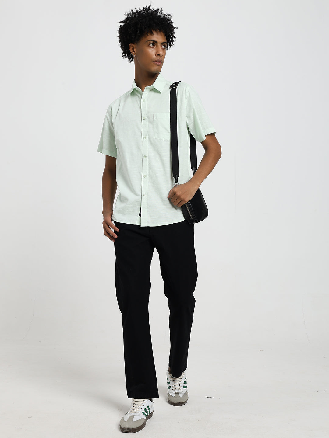linen blend pale aqua half sleeve shirt