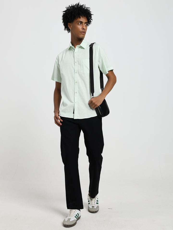 linen blend pale aqua half sleeve shirt
