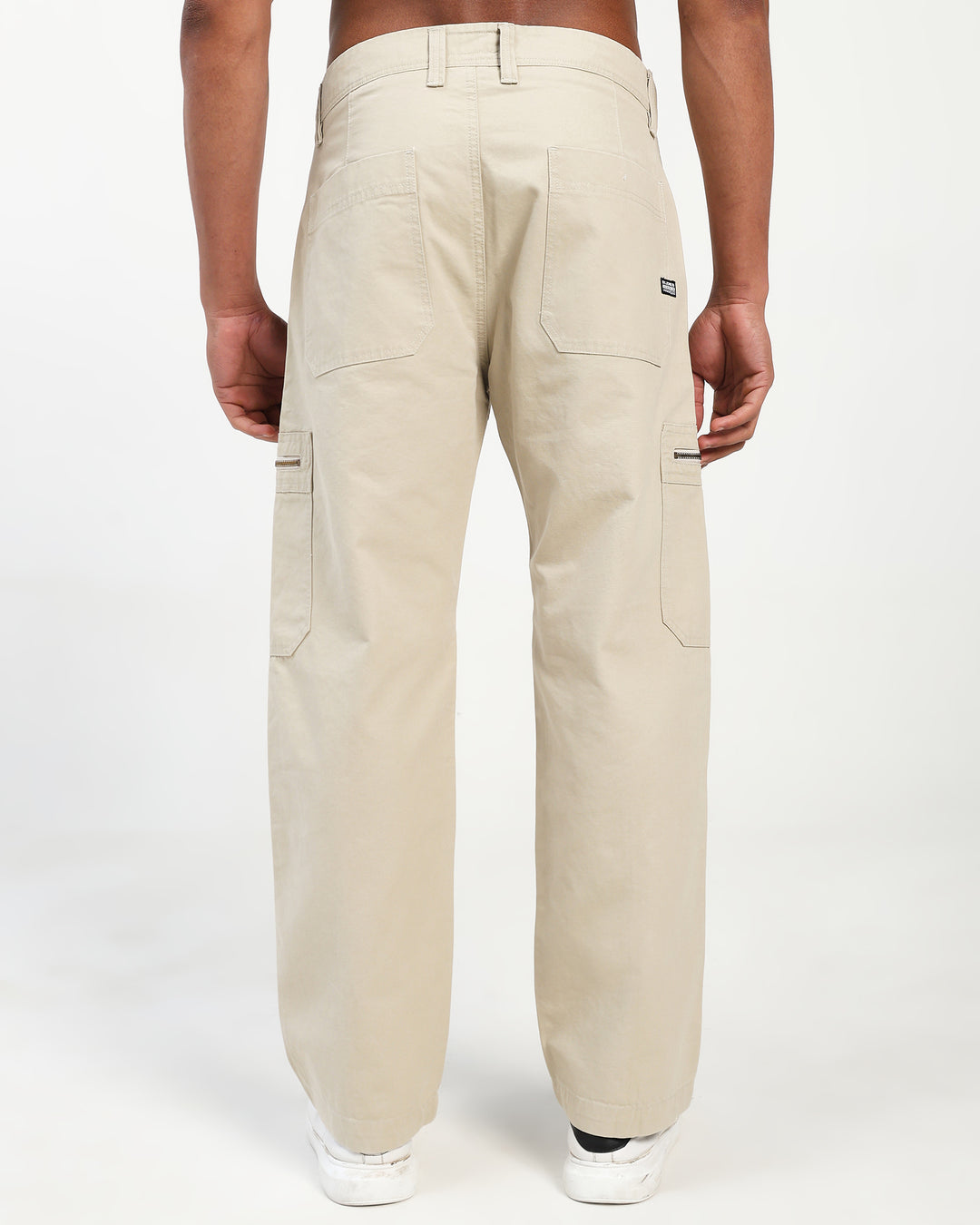 Men’s Light Beige Cargo Pants with Zip Pocket Detail