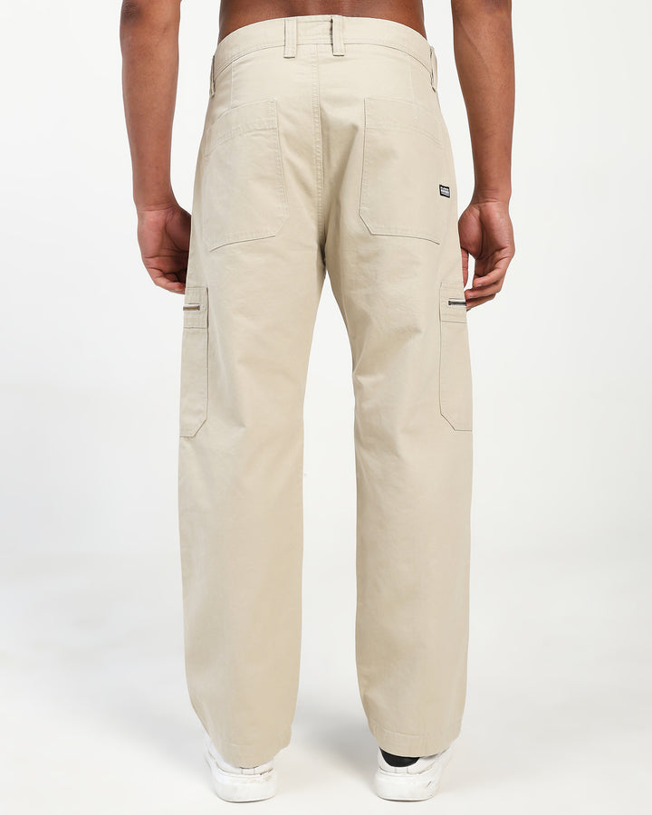 Men’s Light Beige Cargo Pants with Zip Pocket Detail