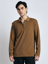 Men's Brown front chain zipper T-shirt