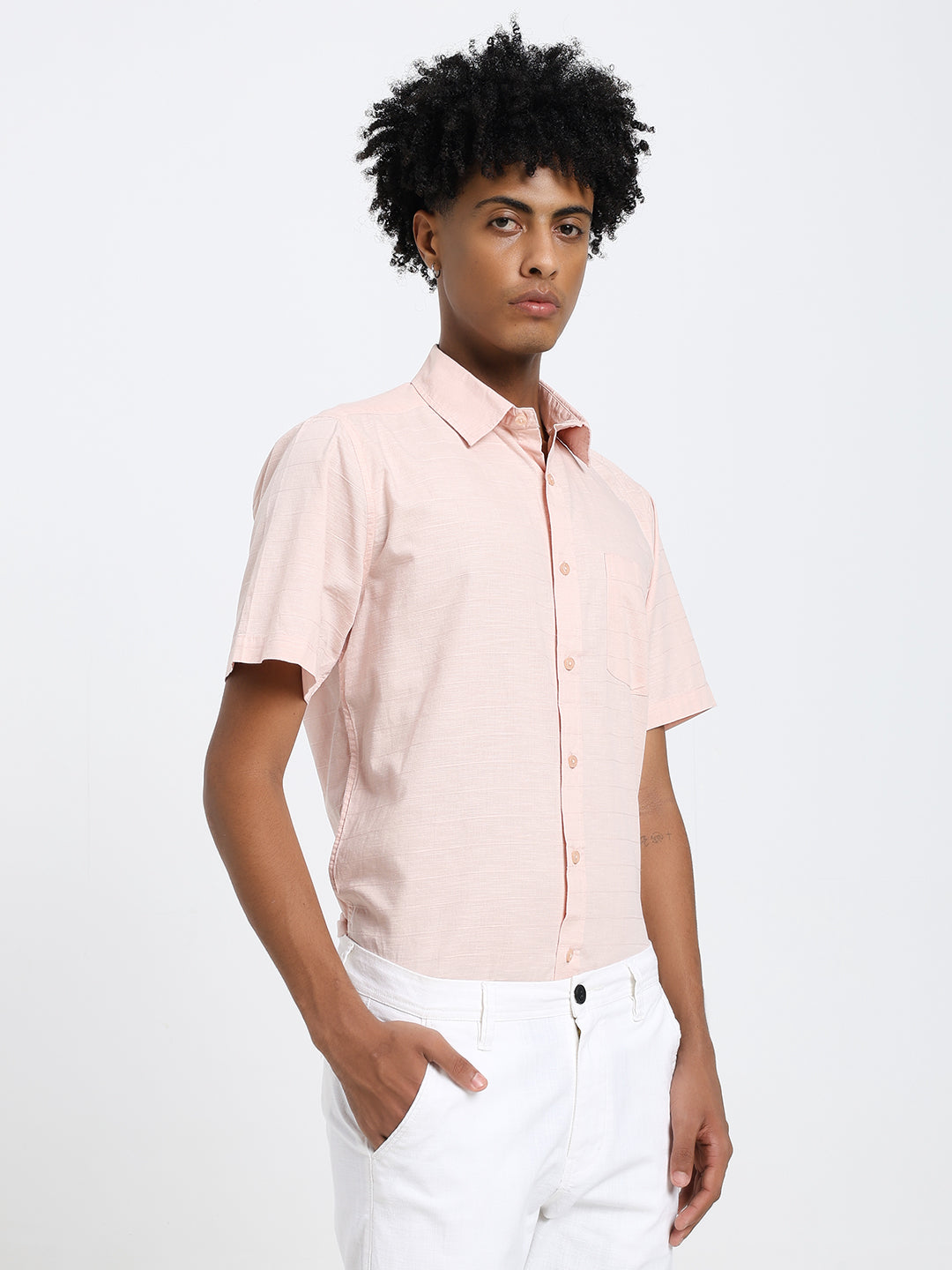 Pink linen blend half sleeve shirt