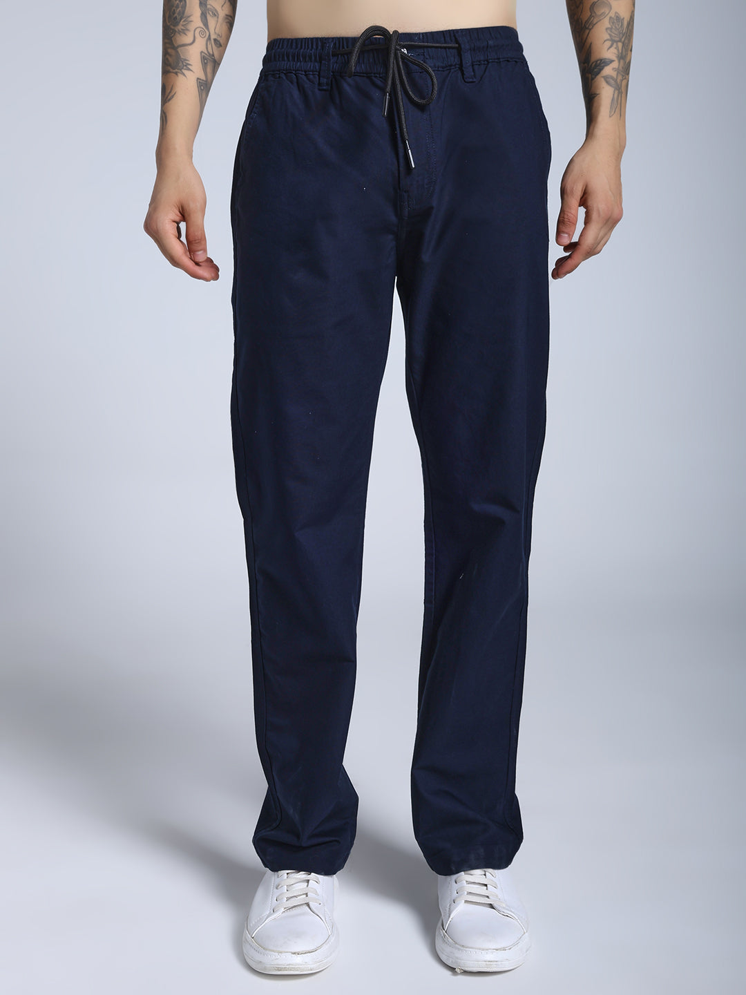 Navy blue elastic dobby travel jogger