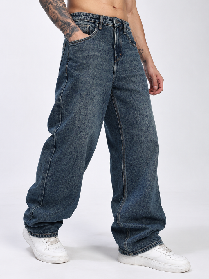 Men's Green Wash Baggy Fit Denim Jeans
