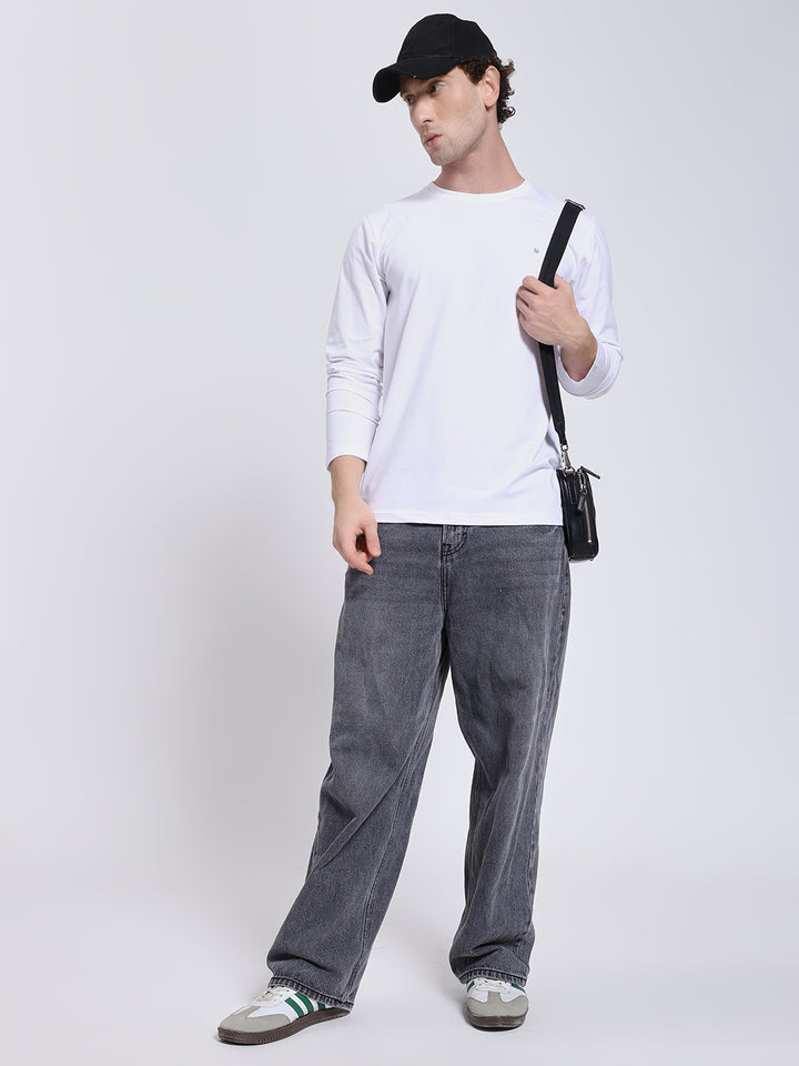 Men’s Solid White Full Sleeve Lycra T-Shirt