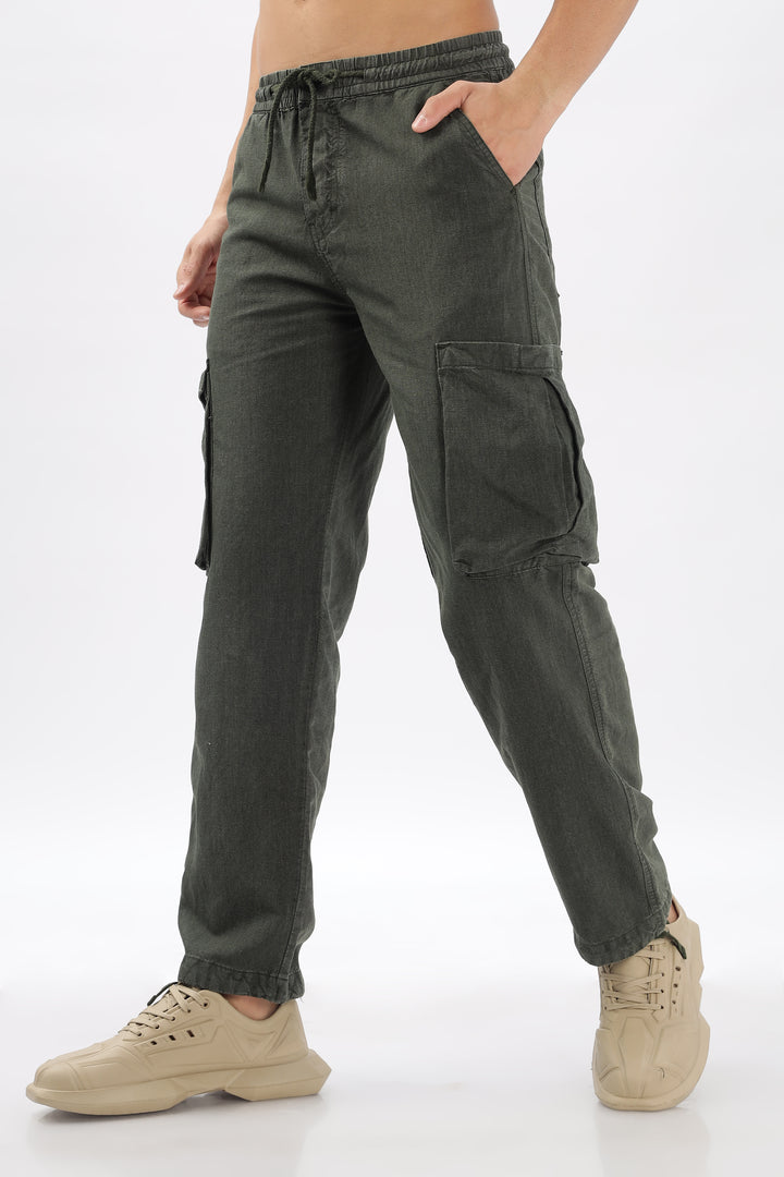 LINEN GREEN CARGO PANTS