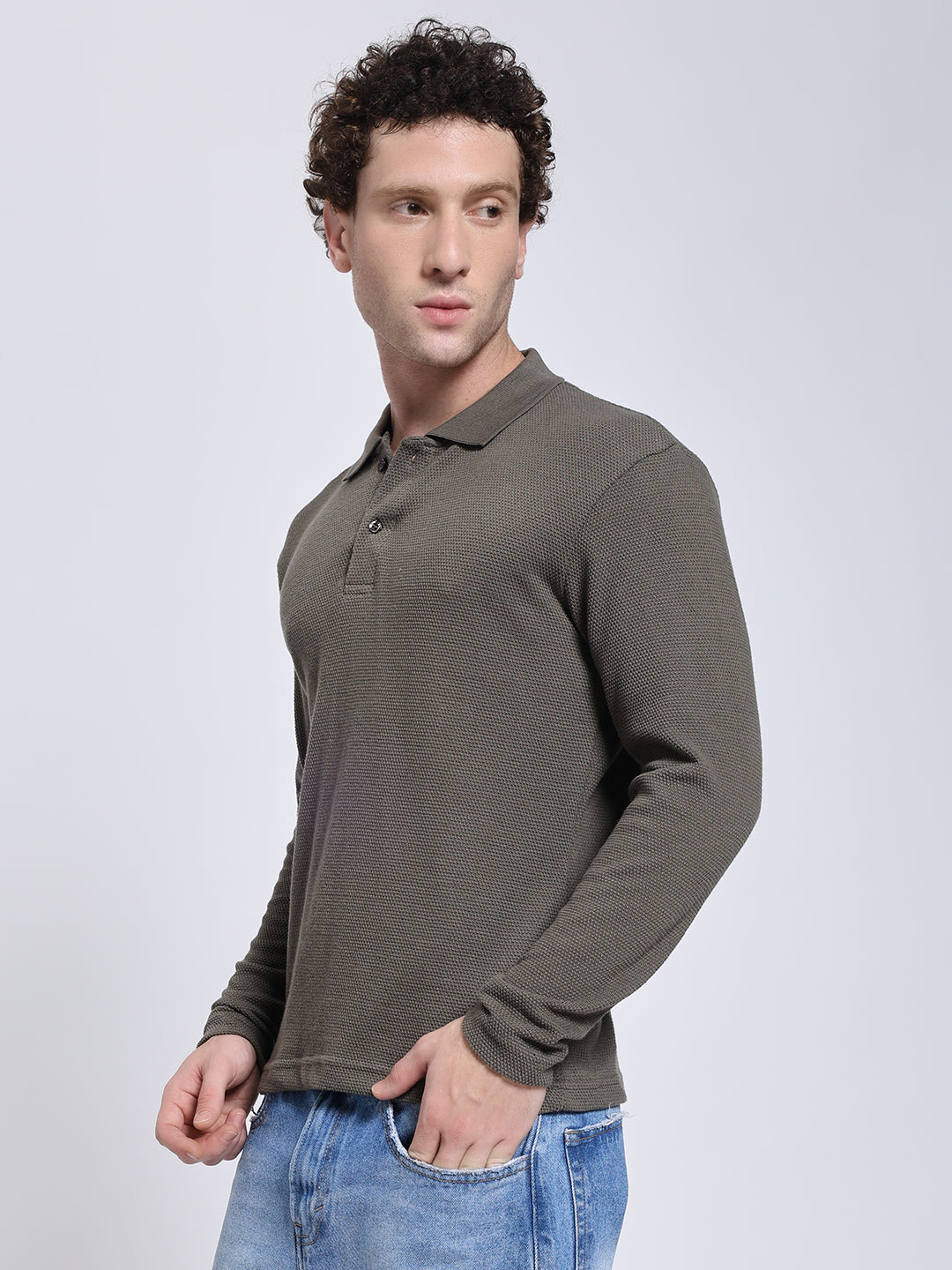 Men’s Olive Full Sleeve Polo T-Shirt