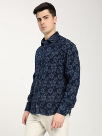 Men's Blue Denim Patterned floral Shirt
