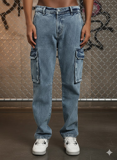 Men’s Light Blue Cargo Denim