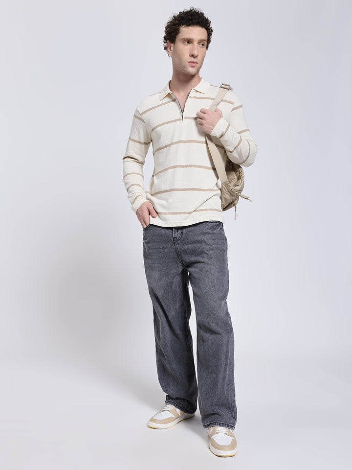 Full sleeve knitted pre-winter cream T-shirt